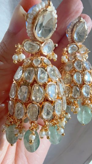Gold Luxurious Moissanite Mint jhumka Earrings/Statement Jewelry Moissanite jhumka Earrings/Bridal Diamond