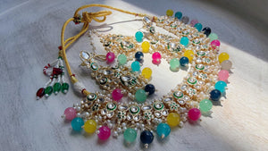 Multi Pearl Meenakari Kundan Necklace Set with Long Jhumka & Tikka | Bridal Kundan Choker | Indian Wedding Jewelry