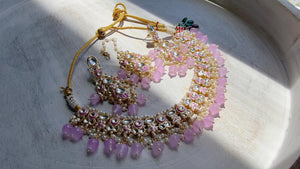 Light Purple Pearl Meenakari Kundan Necklace Set with Long Jhumka & Tikka | Bridal Kundan Choker | Indian Wedding Jewelry
