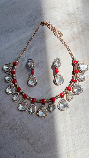 Diamond Coral Hasli Necklace Set | Indian Bridal Hasli | Statement Wedding Jewelry