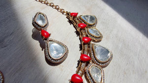 Diamond Coral Hasli Necklace Set | Indian Bridal Hasli | Statement Wedding Jewelry
