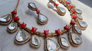 Diamond Coral Hasli Necklace Set | Indian Bridal Hasli | Statement Wedding Jewelry