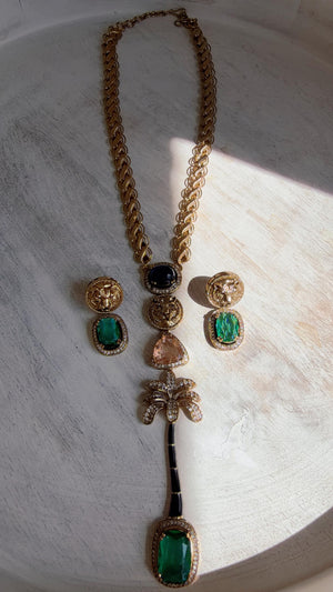 Sabyasachi-Inspired Blue Green Long Chain Necklace Set | Kundan Stone Bridal Jewelry | Indian Wedding Necklace – Naina