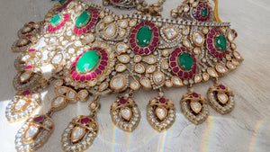 Ruby Green Kundan Choker Necklace Set | Statement Choker with jhumka Maang tikka | Indian Bridal Jewelry/Moissanite diamond necklace