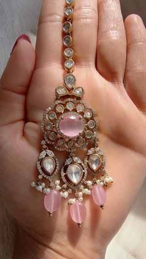 Versatile Bridal Sabyasachi inspired Kundan Baby pink Bridal Maang Tikka/Moissanite diamond Maang Tikka Next to real /Bridal head accessory