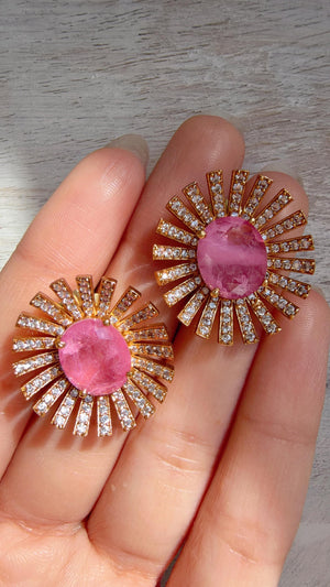 Baby Pink Moissanite Stone Earrings/Diamond Kundan Studs /Indian Jewelry /Statement Earring - Shanaya