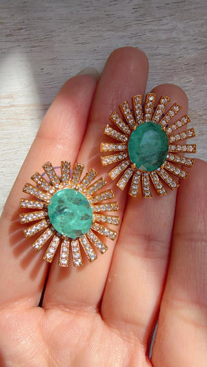 Mint Moissanite Stone Earrings/Diamond Kundan Studs /Indian Jewelry /Statement Earring - Shanaya