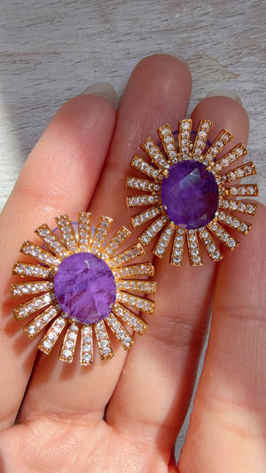 Purple Moissanite Stone Earrings/Diamond Kundan Studs /Indian Jewelry /Statement Earring - Shanaya