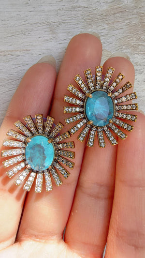 Firoza Moissanite Stone Earrings/Diamond Kundan Studs /Indian Jewelry /Statement Earring - Shanaya