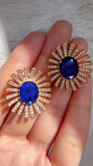Blue Moissanite Stone Earrings/Diamond Kundan Studs /Indian Jewelry /Statement Earring - Shanaya