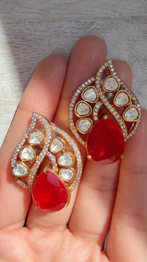 Ruby Moissanite Stone Earrings/Diamond Kundan Studs /Indian Jewelry /Statement Earring - Rani