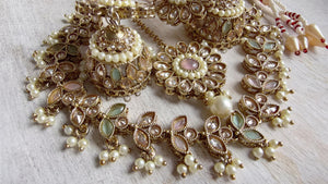 Antique Polki Kundan Mint pink Necklace Set with Earrings and Tikka | Wedding Bridal Necklace | Indian Jewelry | Bridal Jewelry | Alia