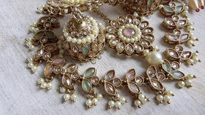 Antique Polki Kundan Mint pink Necklace Set with Earrings and Tikka | Wedding Bridal Necklace | Indian Jewelry | Bridal Jewelry | Alia