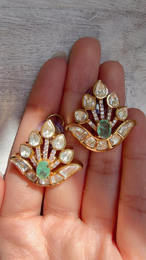Moissanite Stone Mint Earrings/Diamond Kundan Studs /Indian Jewelry /Statement Earring/Women gifts