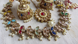 Silver Polki Kundan Multi Necklace Set with Earrings and Tikka | Wedding Bridal Necklace | Indian Jewelry | Bridal Jewelry | Alia