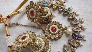 Silver Polki Kundan Multi Necklace Set with Earrings and Tikka | Wedding Bridal Necklace | Indian Jewelry | Bridal Jewelry | Alia