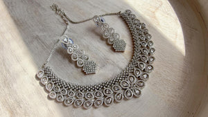 Silver Diamond Necklace | Bridal Necklace Set | Indian Diamond Necklace | CZ Choker