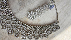 Silver Diamond Necklace | Bridal Necklace Set | Indian Diamond Necklace | CZ Choker
