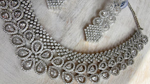 Silver Diamond Necklace | Bridal Necklace Set | Indian Diamond Necklace | CZ Choker