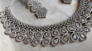 Silver Diamond Necklace | Bridal Necklace Set | Indian Diamond Necklace | CZ Choker