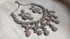 Silver Diamond Necklace | Bridal Necklace Set | Indian Diamond Necklace | CZ Choker