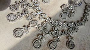 Silver Diamond Necklace | Bridal Necklace Set | Indian Diamond Necklace | CZ Choker