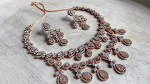 Rose Gold Diamond Necklace | Bridal Necklace Set | Indian Diamond Necklace | CZ Choker