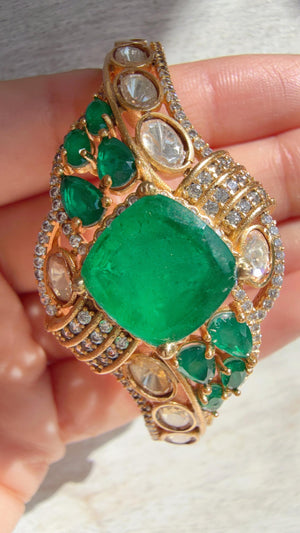 Doublet Stone Kundan openable Bracelet Kada/Moissanite Bridal Polki Bangle/Indian Jewelry - Tina