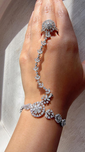 Rhodium Circular Haath Phool /Indian Hand Jewelry/Haath phool - Sahiba