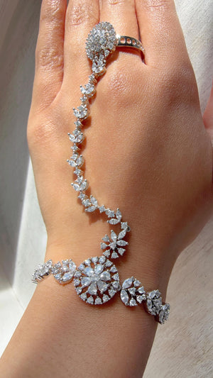 Rhodium Circular Haath Phool /Indian Hand Jewelry/Haath phool - Sahiba