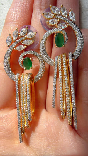 Dangly diamond green earrings/Bridal earrings / Indian Wedding Danglers/Drop Dangle Earrings