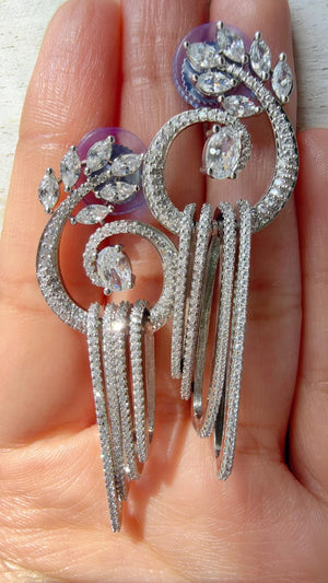 Dangly diamond Silver earrings/Bridal earrings / Indian Wedding Danglers/Drop Dangle Earrings