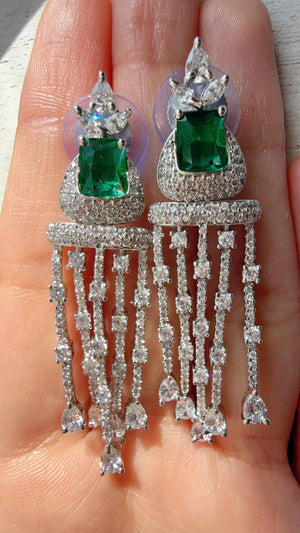 Crystal Tassel Statement Drop Green Earrings/Bridal earrings / Indian Wedding Danglers/Drop Dangle Earrings