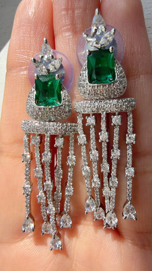Crystal Tassel Statement Drop Green Earrings/Bridal earrings / Indian Wedding Danglers/Drop Dangle Earrings