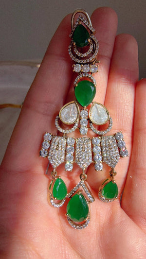 Emerald Green Victorian Stone Bridal Necklace Set | Moissanite Polki Kundan Necklace | Indian Wedding Jewelry | Statement Necklace - Anna