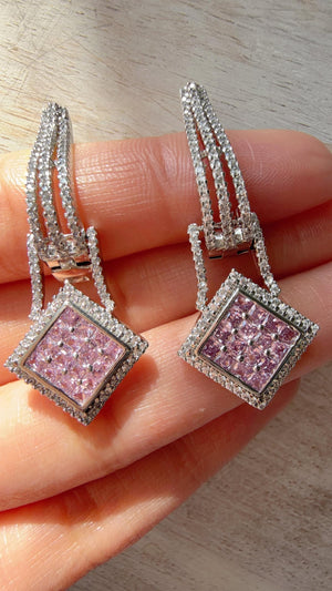 Silver Crystal Hoop Earrings | Cubic Zirconia Baby pink Hoops | Elegant Lever Back Earrings | Everyday Luxury Jewelry | Gift for Her