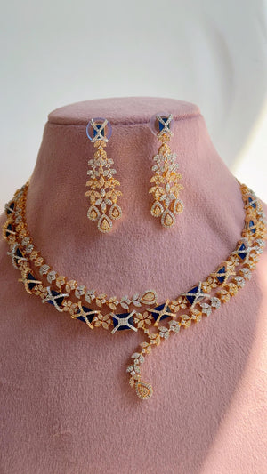 Emerald Green 2 Tone Bridal Diamond Necklace Set | Moissanite CZ Necklace | Indian Wedding Jewelry | Statement Necklace - Sam