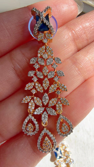 Blue 2 Tone Bridal Diamond Necklace Set | Moissanite CZ Necklace | Indian Wedding Jewelry | Statement Necklace - Sam