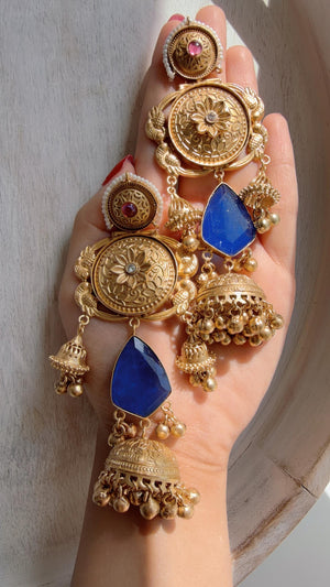 Antique Gold Kashmiri Jhumka Earrings | Statement Indian Bridal Earrings | Temple Style Wedding Jewelry
