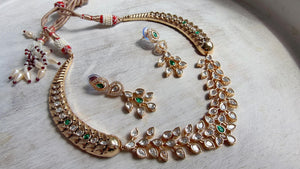 Emerald kundan hasli style Necklace Set Indian Bridal Wedding Jewelry / diamond Hasli /Indian Wedding jewelry