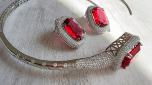 Ruby Hasli Necklace and Stud Earrings Set | Moissanite CZ Jewelry | Luxury Statement Set - Hellen