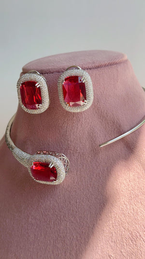 Ruby Hasli Necklace and Stud Earrings Set | Moissanite CZ Jewelry | Luxury Statement Set - Hellen