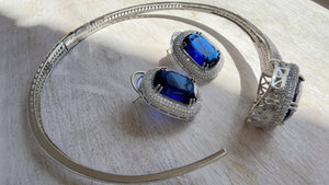 Blue Hasli Necklace and Stud Earrings Set | Moissanite CZ Jewelry | Luxury Statement Set - Hellen