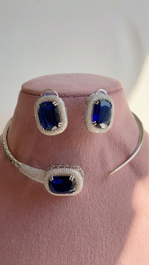 Blue Hasli Necklace and Stud Earrings Set | Moissanite CZ Jewelry | Luxury Statement Set - Hellen