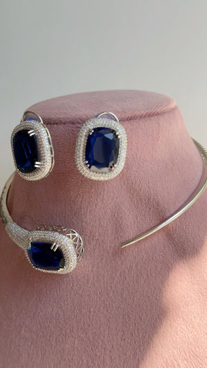 Blue Hasli Necklace and Stud Earrings Set | Moissanite CZ Jewelry | Luxury Statement Set - Hellen