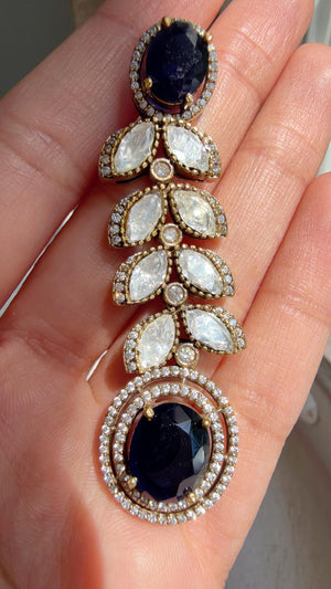 Blue Bridal Necklace Set | Moissanite Polki Kundan Necklace | Indian Wedding Jewelry | Statement Necklace