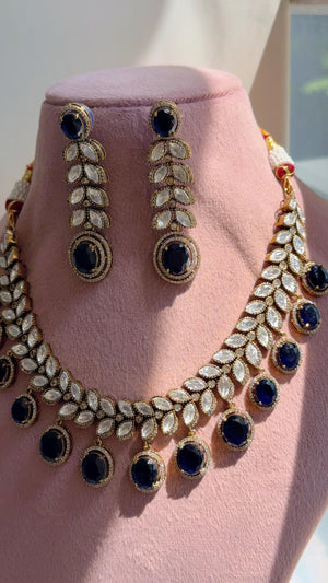 Blue Bridal Necklace Set | Moissanite Polki Kundan Necklace | Indian Wedding Jewelry | Statement Necklace