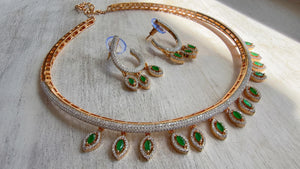 Emerald Green Moissanite CZ hasli Necklace Set | 2 Tone Indian Bridal Jewelry | Statement Wedding Collar Necklace