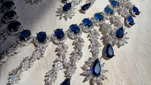 Blue Sapphire CZ Statement Necklace Set | Silver Tone Indian Bridal Jewelry | Wedding & Reception Necklace