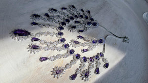 CZ Statement Purple Necklace Set | Silver Tone Indian Bridal Jewelry | Wedding & Reception Necklace